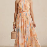 Esther | Vestido de Cuello Halter con Estampado de Acuarela