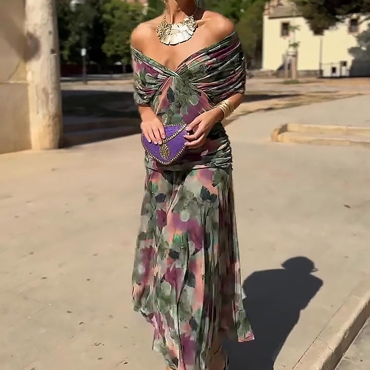Elegáns, V-nyakú, fantázia partymaxi ruha