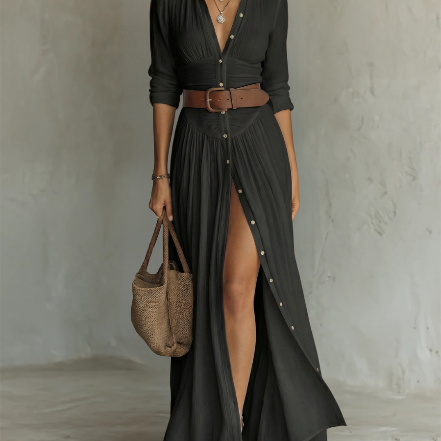 Sarolta – len maxi ruha rever gallérral
