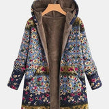 Elena | Boho sherpa kapucnis pulóver virágmintával