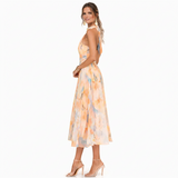 Monika – Virágos Halter Midi Ruha