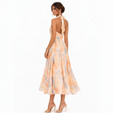 Monika – Virágos Halter Midi Ruha