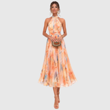 Monika – Virágos Halter Midi Ruha