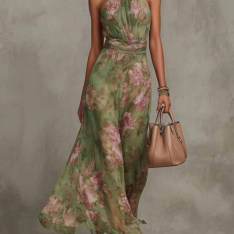 Livia™| Vestido maxi halter floral elegante