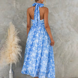 Esther | Vestido de Cuello Halter con Estampado de Acuarela