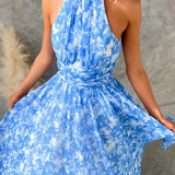 Esther | Vestido de Cuello Halter con Estampado de Acuarela