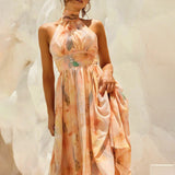 Esther | Vestido de Cuello Halter con Estampado de Acuarela