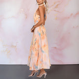 Esther | Vestido de Cuello Halter con Estampado de Acuarela