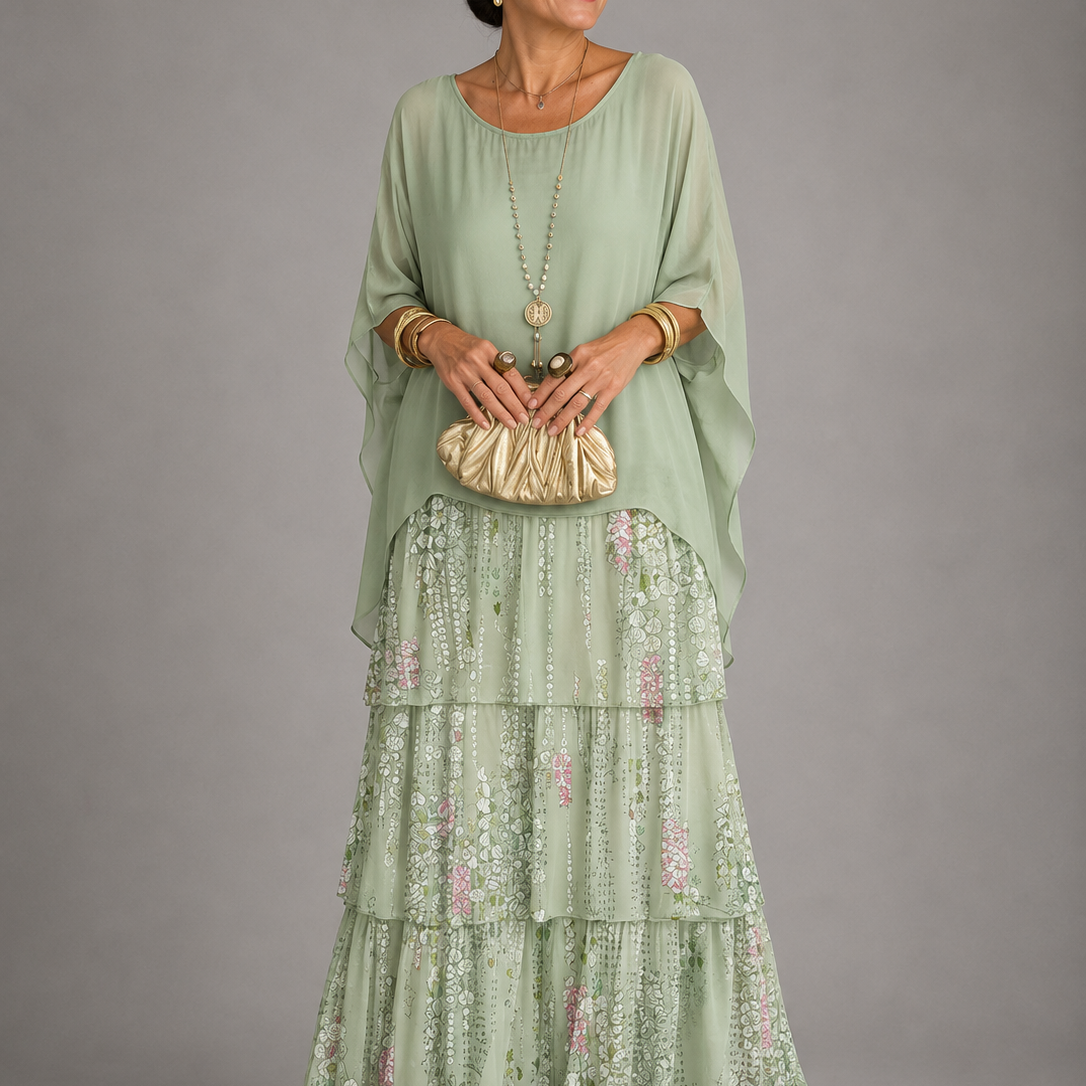 Júlia – elegáns lenge maxi ruha – Fehéreszöld
