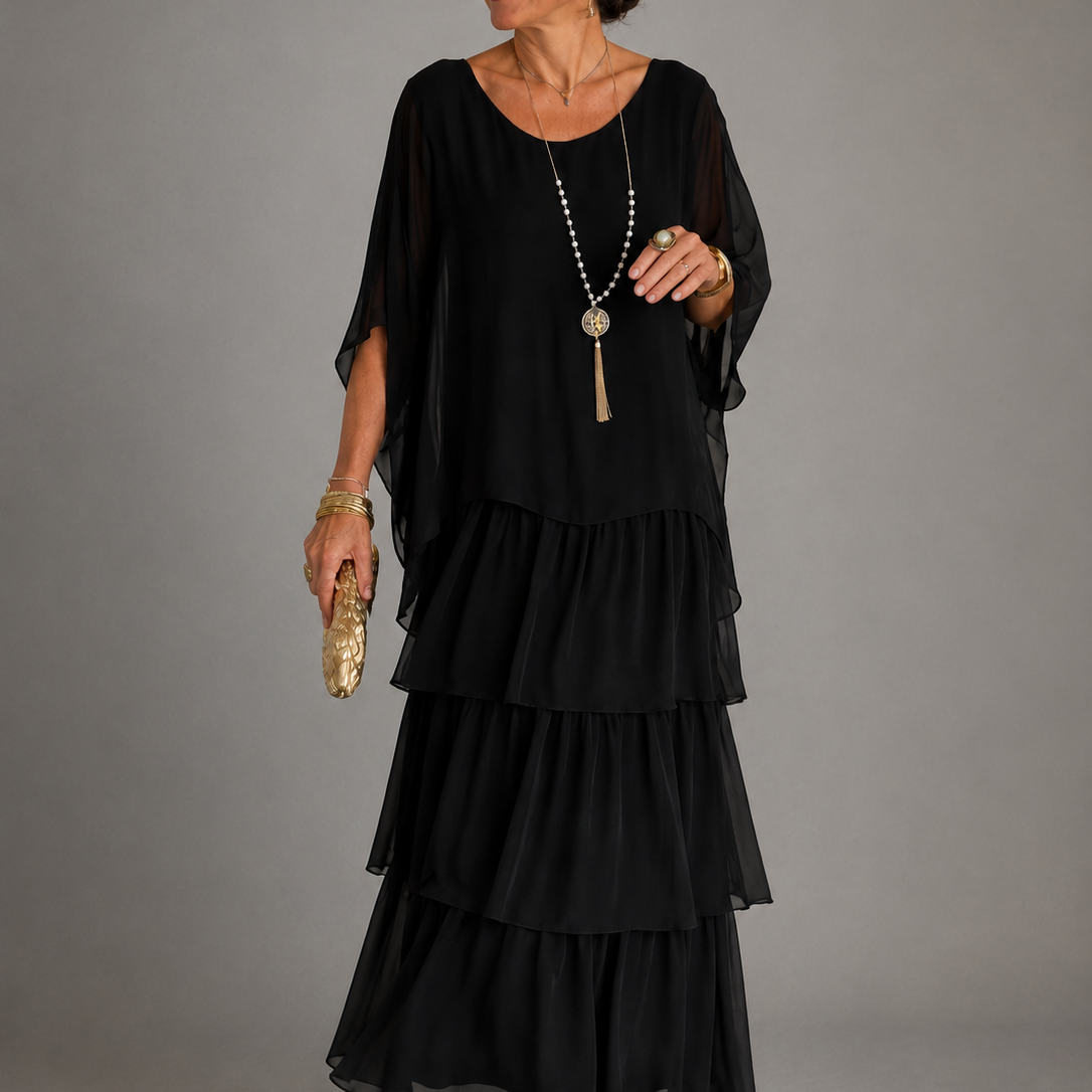 Júlia – elegáns lenge maxi ruha – Fekete