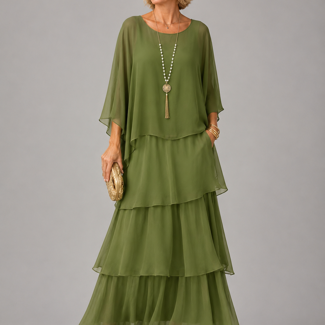 Júlia – elegáns lenge maxi ruha – Sötétzöld