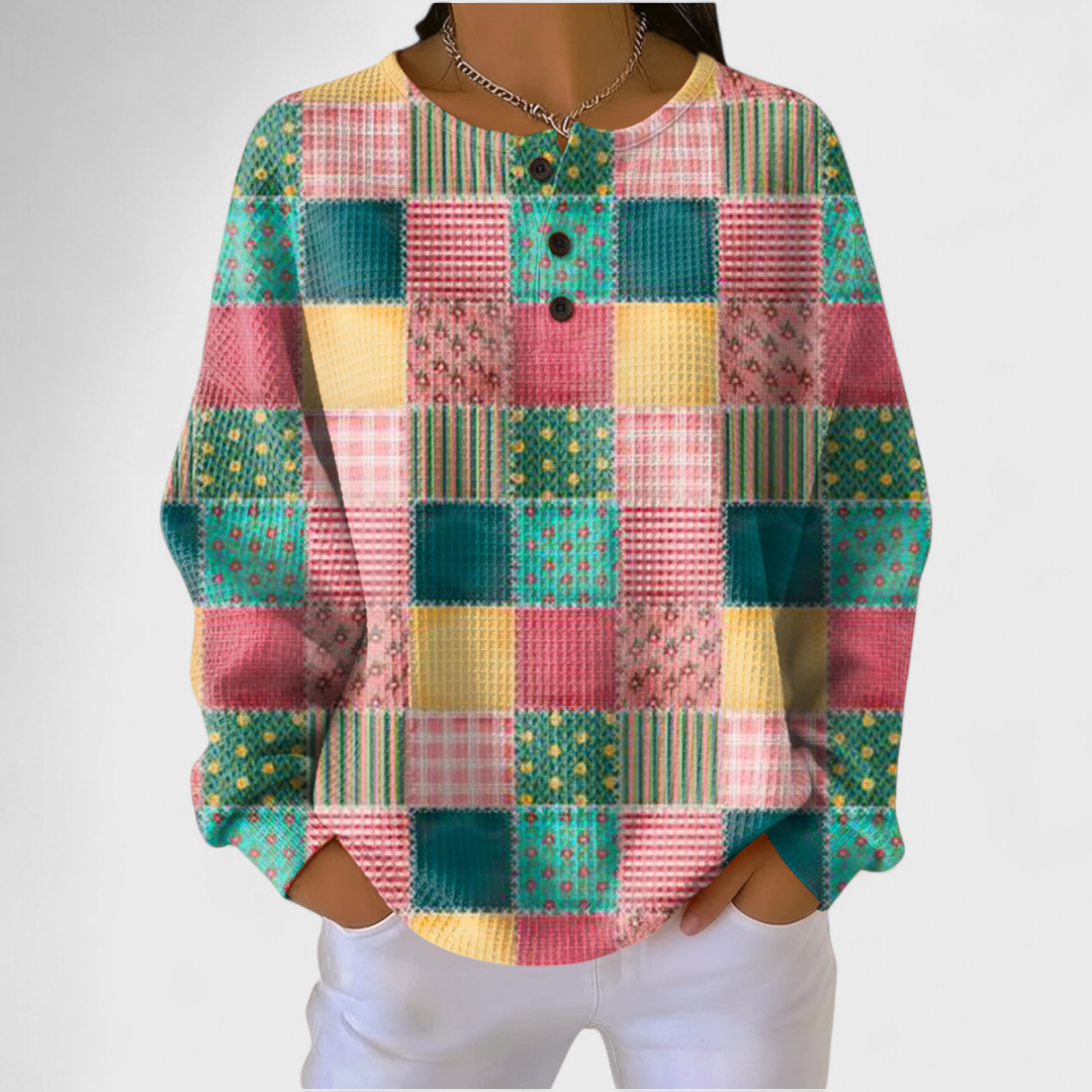 Linda | Pasztell patchwork waffel pulóver