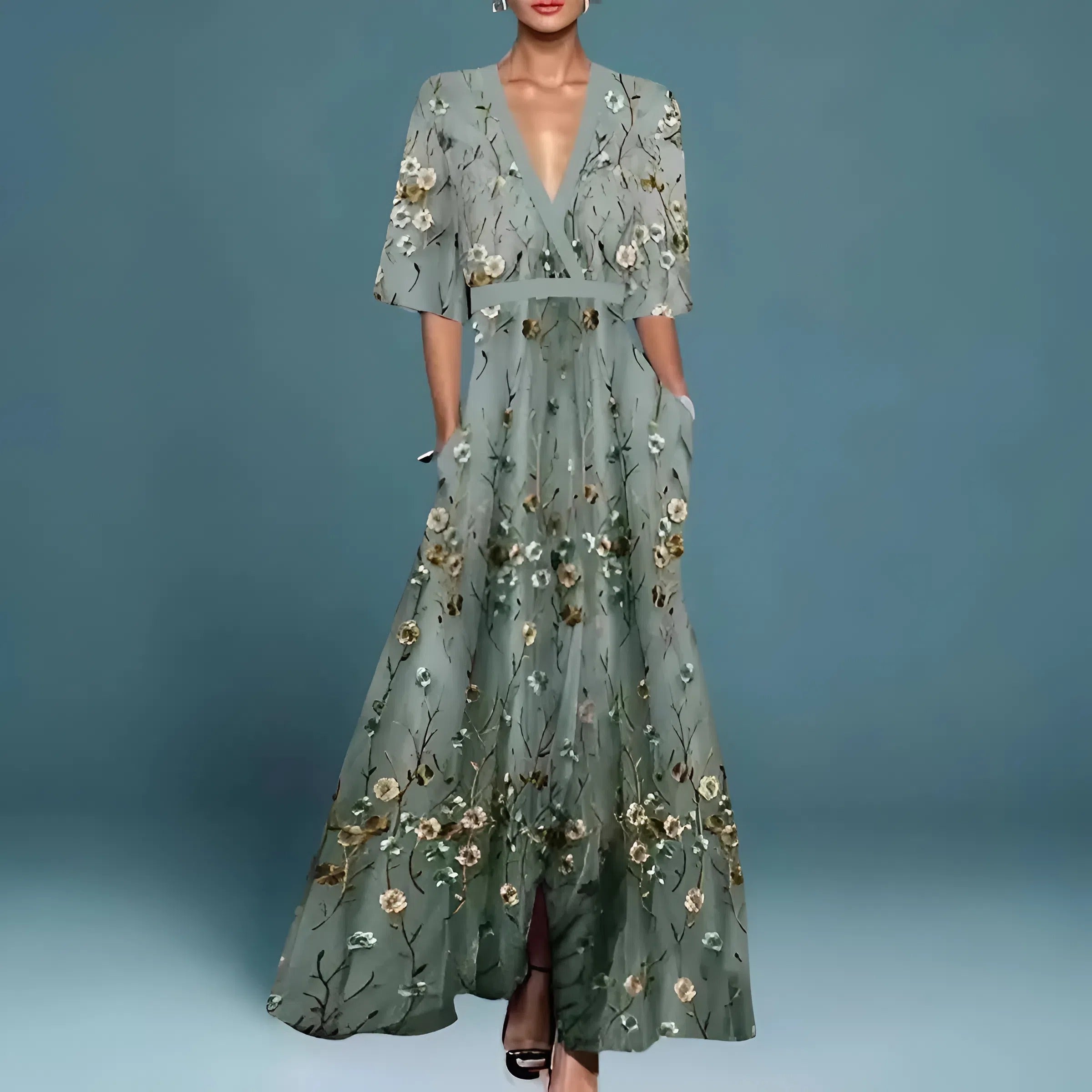 Valentina | Elegáns hosszú ruha mély nyakkivágással